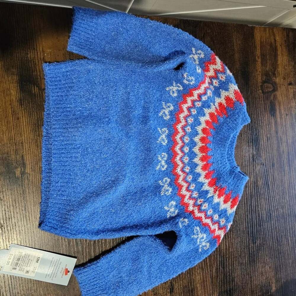 (219) Cat & Jack Fair Isle Geometric Pullover Sweater Blue Size 12M New with Tag